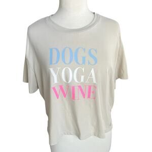 Dogs Yoga Wine Graphic Tee Short Sleeves Beige Zelos Casual Womens Size Large